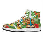 Aloha Tiki Print High Top Leather Sneakers