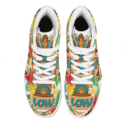 Aloha Tiki Print High Top Leather Sneakers