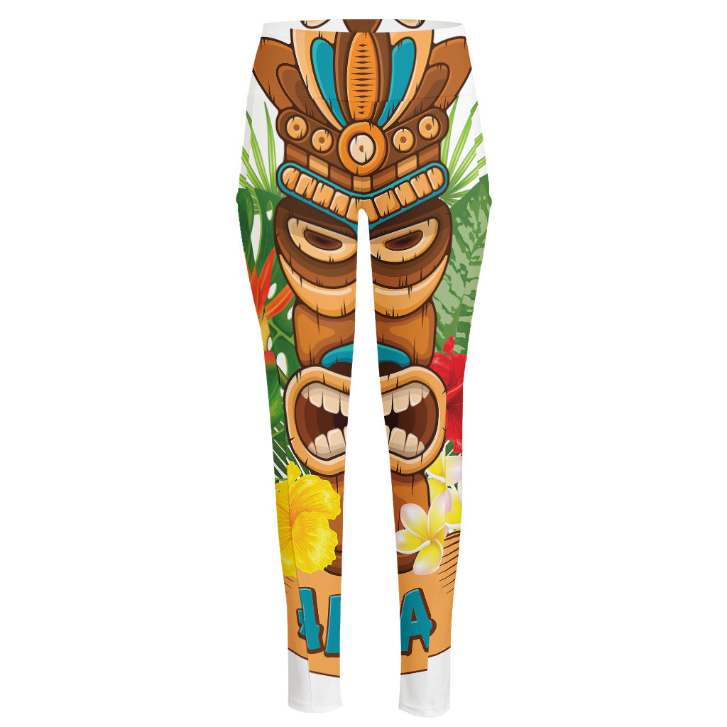 Aloha Tiki Print High-Waisted Pocket Leggings