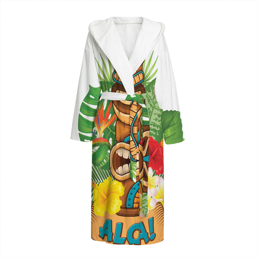 Aloha Tiki Print Hooded Bathrobe