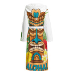 Aloha Tiki Print Hooded Bathrobe