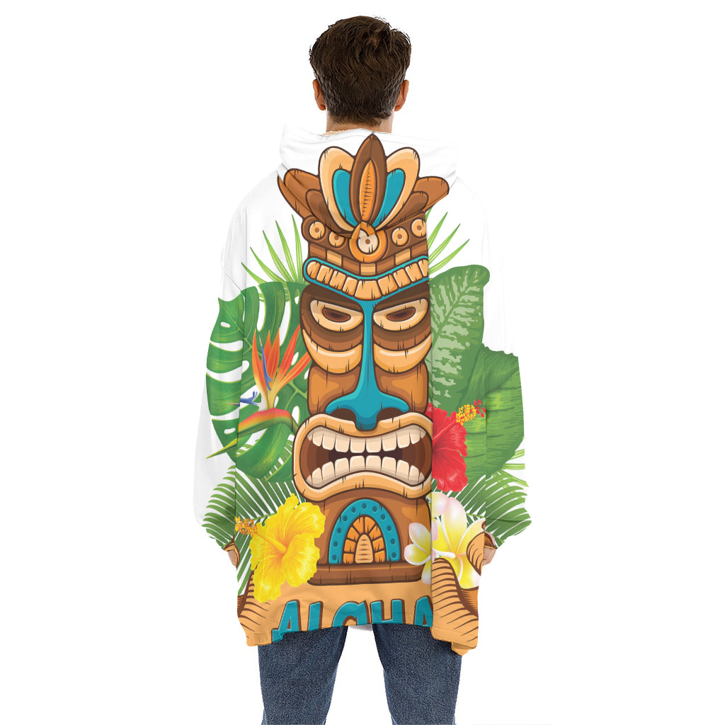 Aloha Tiki Print Hoodie Blanket