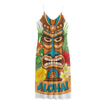 Aloha Tiki Print Jersey Midi Cami Dress