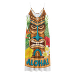 Aloha Tiki Print Jersey Midi Cami Dress