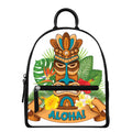 Aloha Tiki Print Leather Backpack