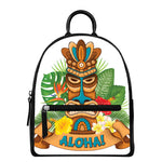 Aloha Tiki Print Leather Backpack