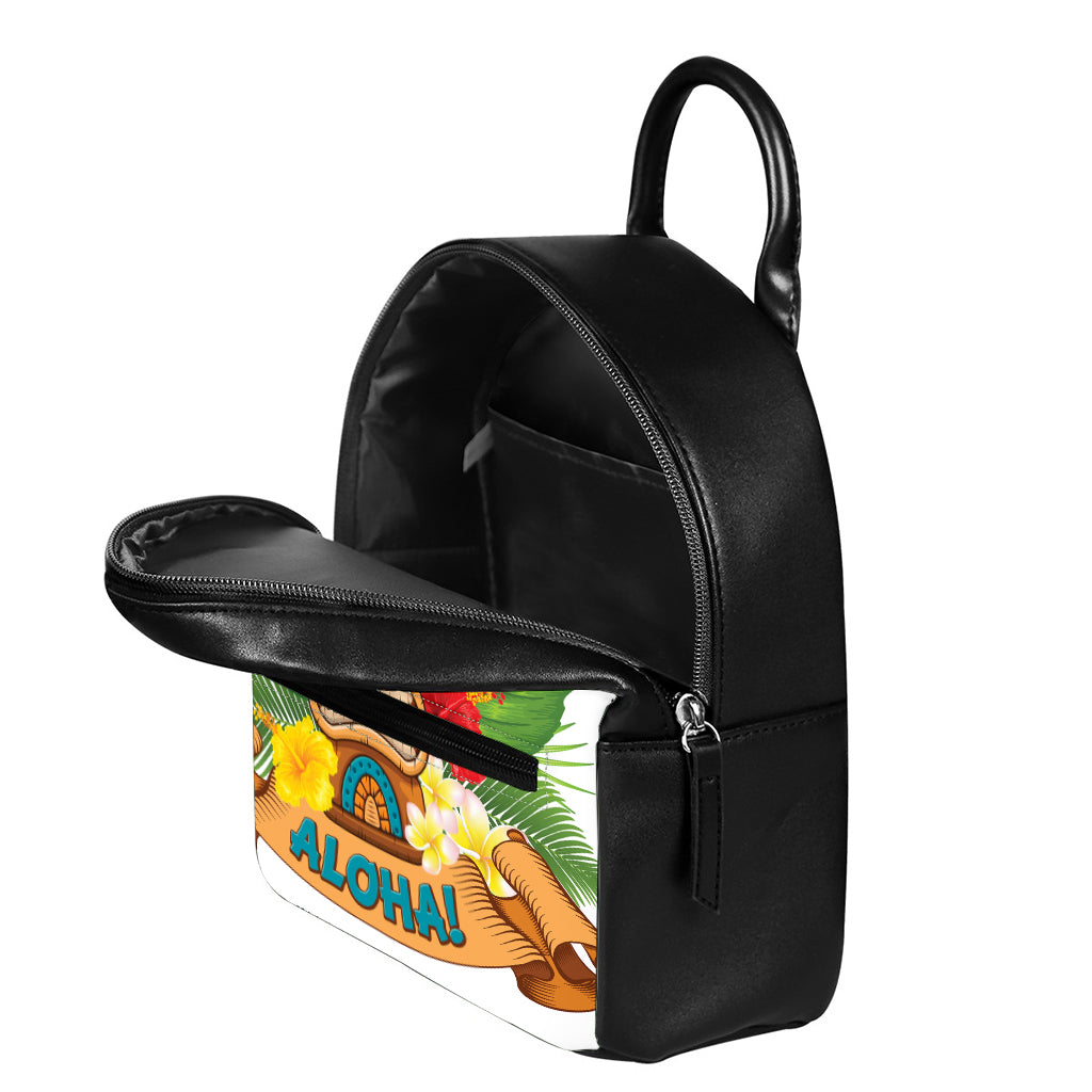 Aloha Tiki Print Leather Backpack