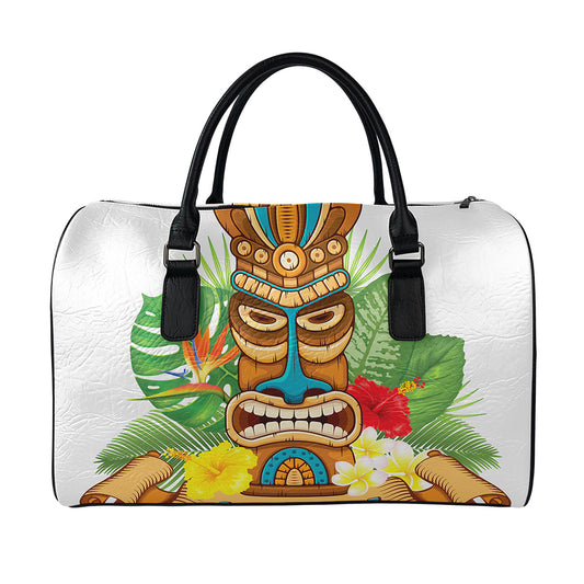 Aloha Tiki Print Leather Duffle Bag