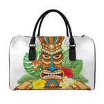 Aloha Tiki Print Leather Duffle Bag