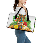 Aloha Tiki Print Leather Duffle Bag