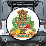 Aloha Tiki Print Leather Spare Tire Cover