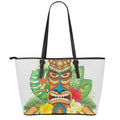 Aloha Tiki Print Leather Tote Bag With Zipper