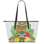 Aloha Tiki Print Leather Tote Bag