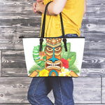 Aloha Tiki Print Leather Tote Bag