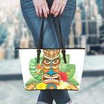 Aloha Tiki Print Leather Tote Bag