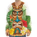 Aloha Tiki Print Long Sleeve Baseball Jersey