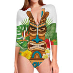 Aloha Tiki Print Long Sleeve Swimsuit