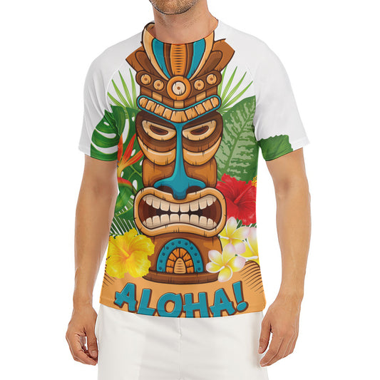 Aloha Tiki Print Men's Short Sleeve Rash Guard