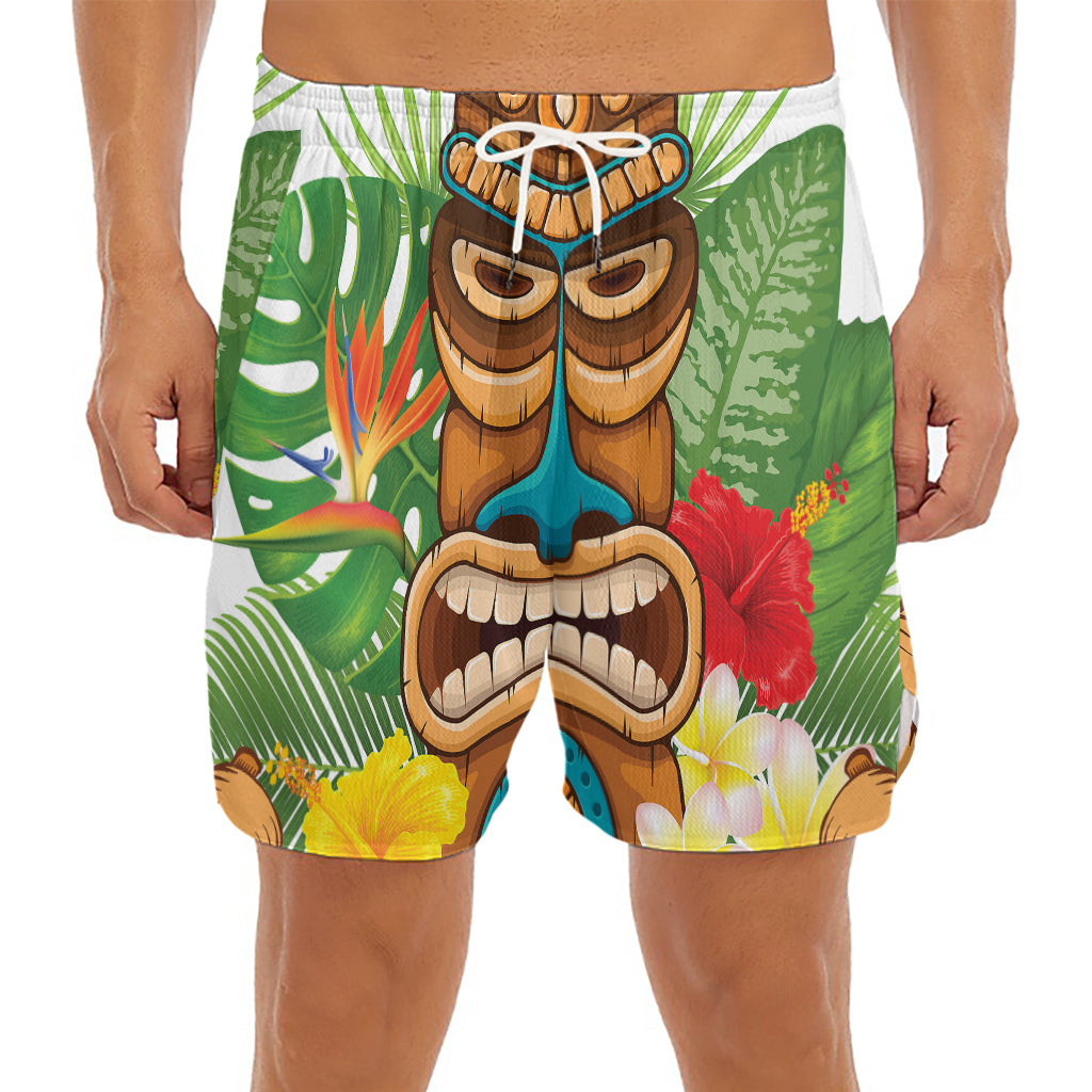Aloha Tiki Print Men's Split Running Shorts