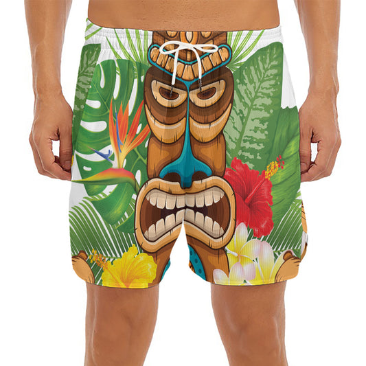Aloha Tiki Print Men's Split Running Shorts