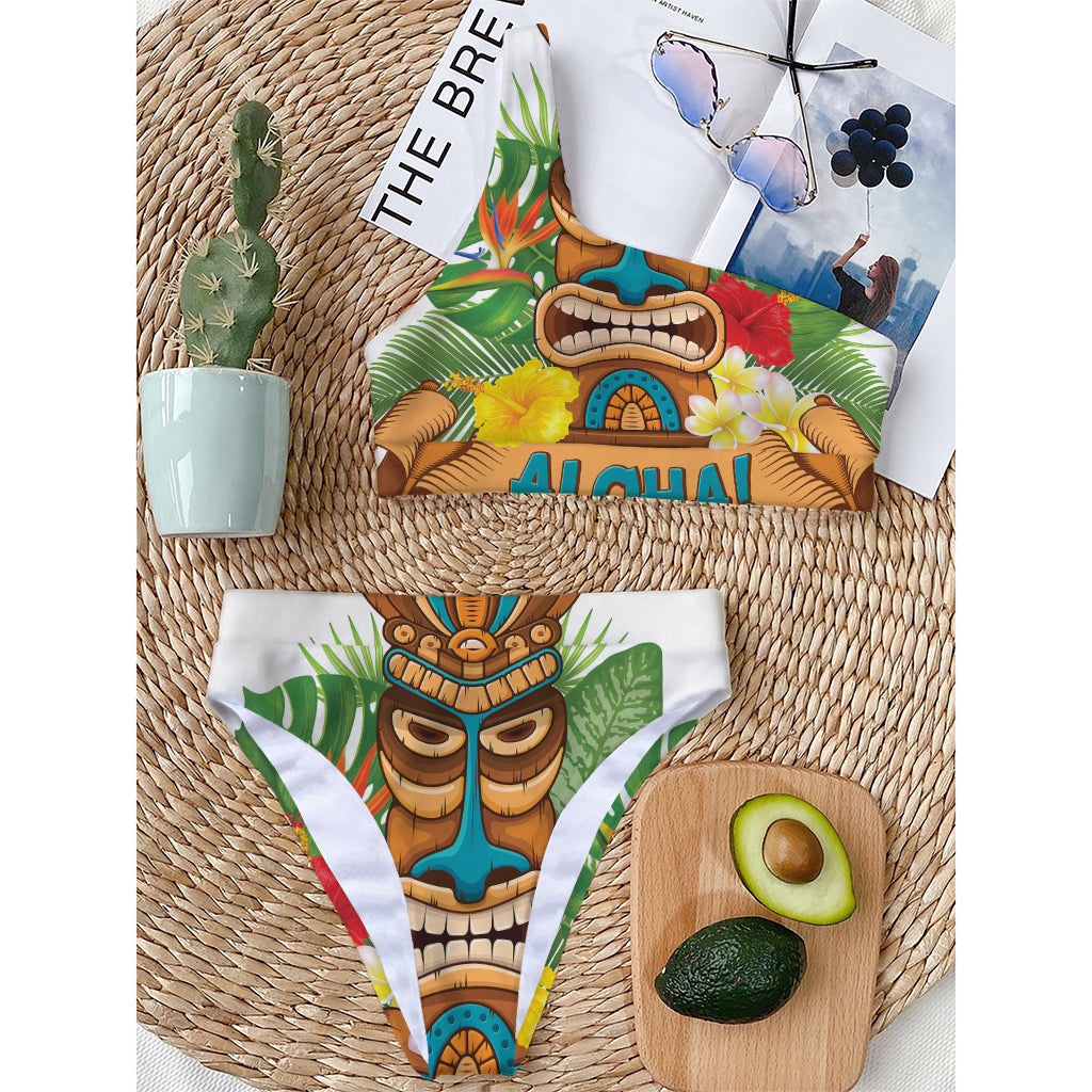 Aloha Tiki Print One Shoulder Bikini Top