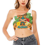 Aloha Tiki Print One Shoulder Crop Top