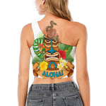 Aloha Tiki Print One Shoulder Crop Top