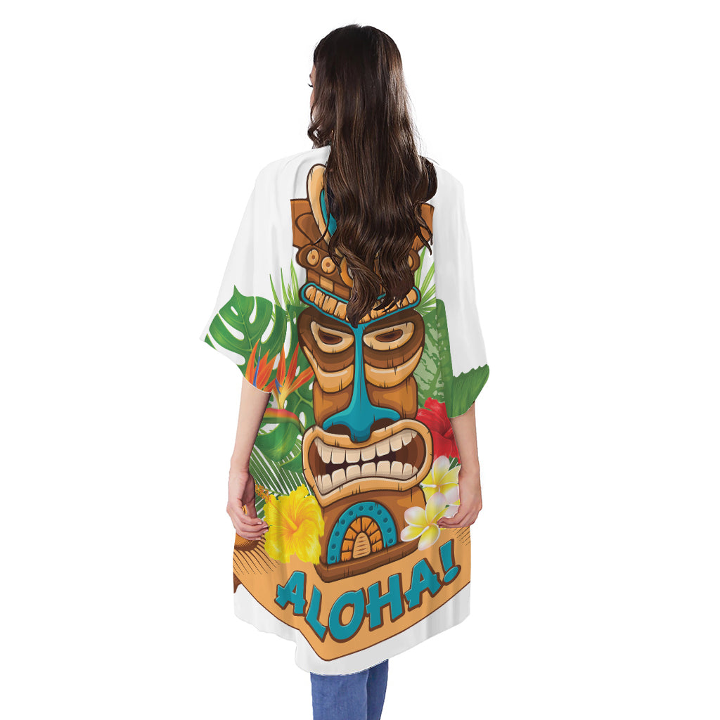 Aloha Tiki Print Open Front Beach Cover Up