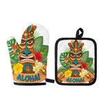 Aloha Tiki Print Oven Mitt And Pot Holder Set