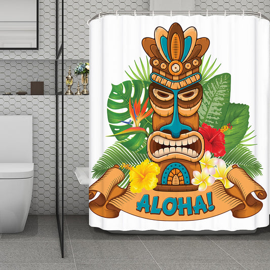 Aloha Tiki Print Polyester Shower Curtain