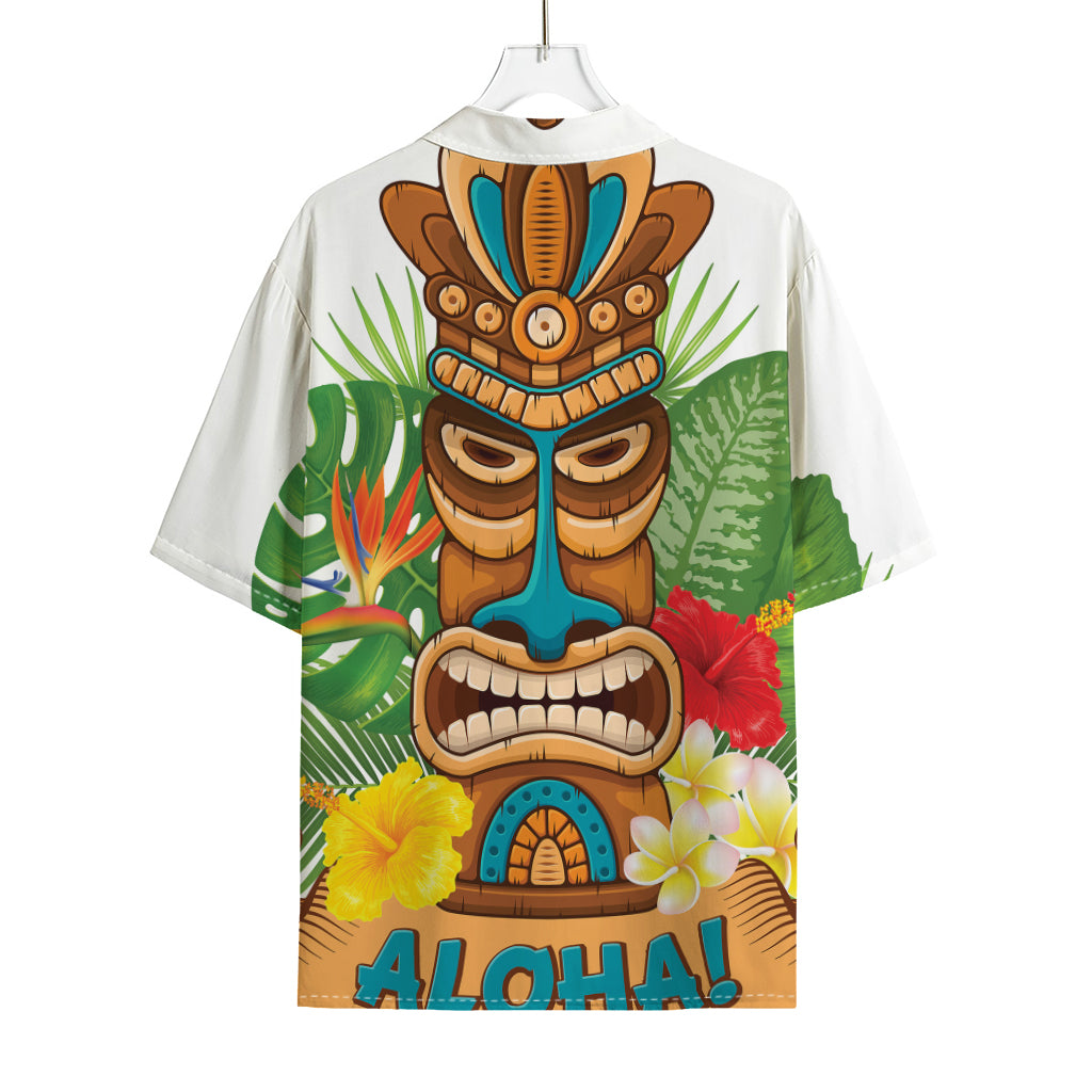 Aloha Tiki Print Rayon Hawaiian Shirt