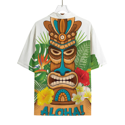 Aloha Tiki Print Rayon Hawaiian Shirt
