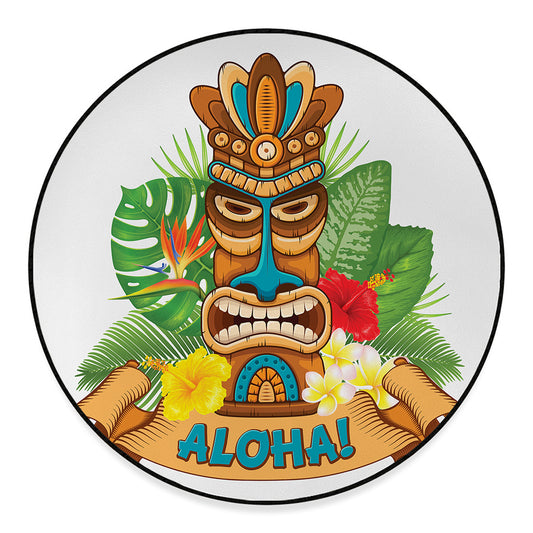 Aloha Tiki Print Round Floor Mat