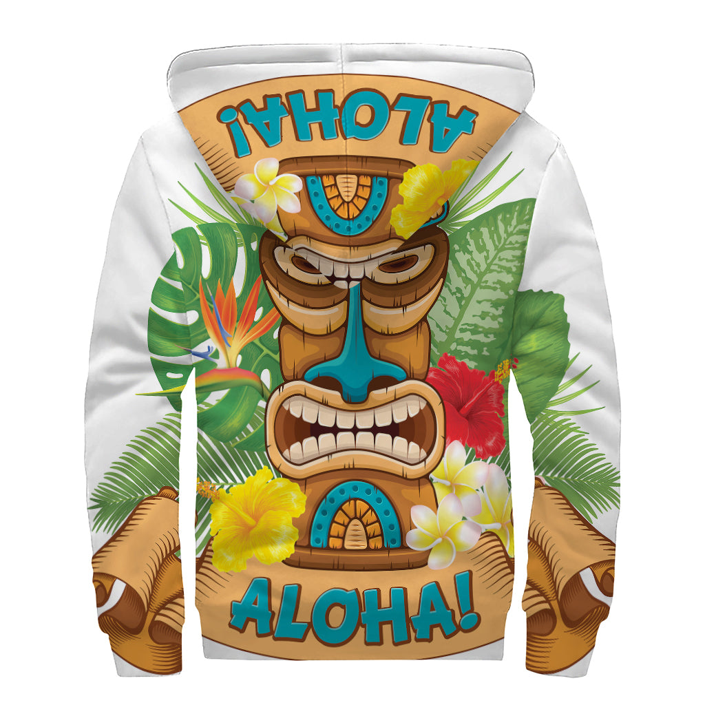 Aloha Tiki Print Sherpa Lined Zip Up Hoodie