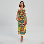 Aloha Tiki Print Short Sleeve Maxi Dress