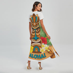 Aloha Tiki Print Short Sleeve Maxi Dress