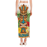 Aloha Tiki Print Side Slit Maxi Skirt