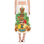 Aloha Tiki Print Side Slit Midi Skirt