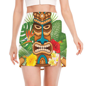 Aloha Tiki Print Side Slit Mini Skirt