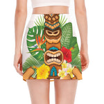 Aloha Tiki Print Side Slit Mini Skirt