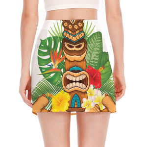 Aloha Tiki Print Side Slit Mini Skirt