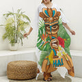 Aloha Tiki Print Silk V-Neck Kaftan Dress