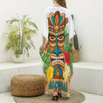 Aloha Tiki Print Silk V-Neck Kaftan Dress