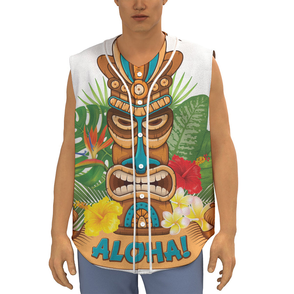 Aloha Tiki Print Sleeveless Baseball Jersey