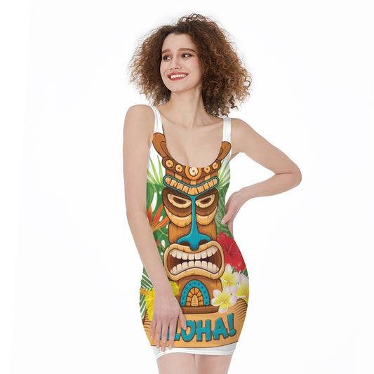 Aloha Tiki Print Sleeveless Bodycon Dress