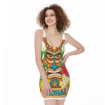Aloha Tiki Print Sleeveless Bodycon Dress