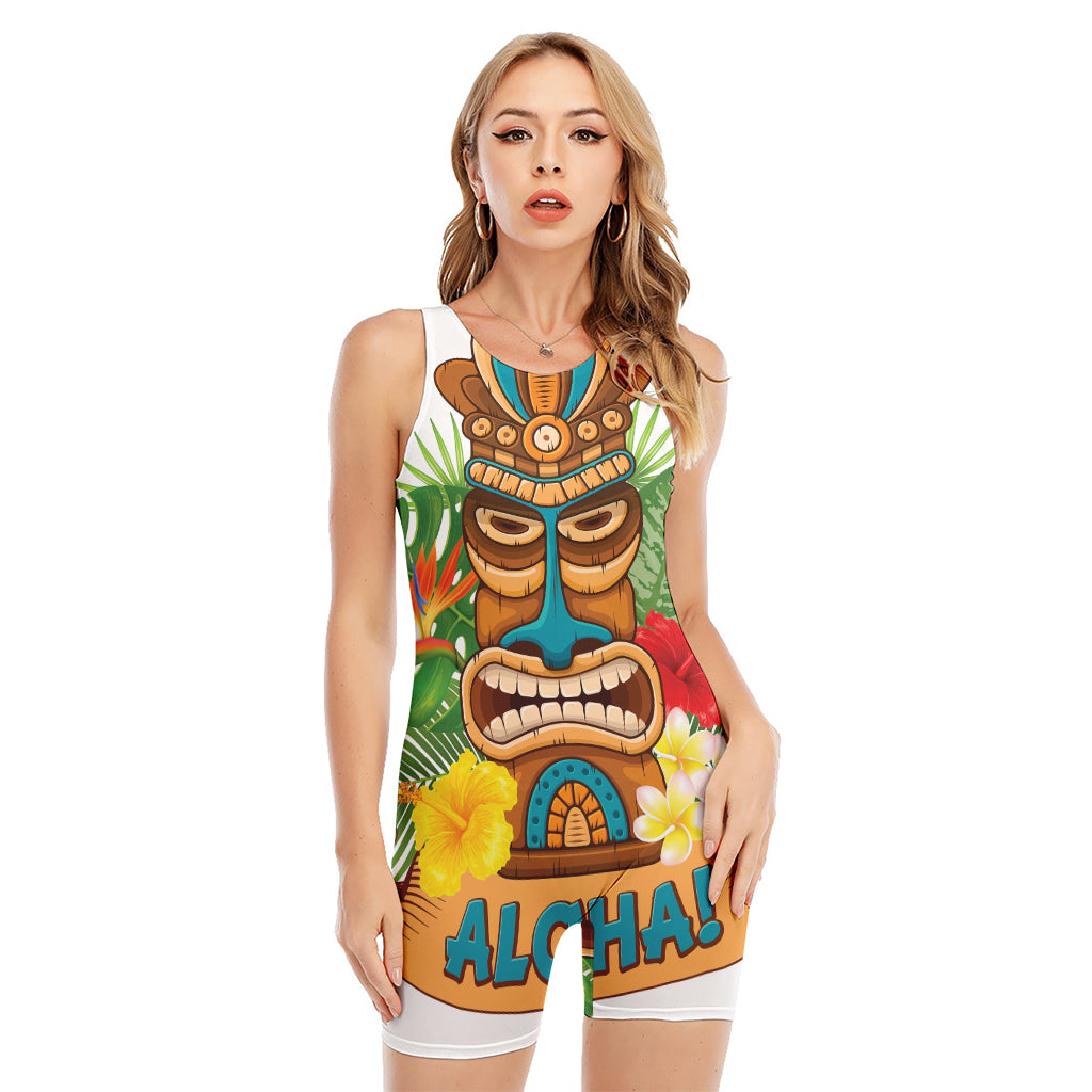 Aloha Tiki Print Sleeveless One Piece Swimsuit