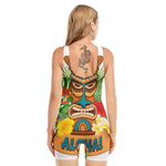 Aloha Tiki Print Sleeveless One Piece Swimsuit