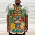 Aloha Tiki Print Textured Short Sleeve Shirt