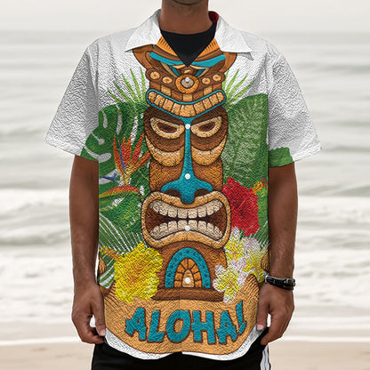 Aloha Tiki Print Textured Short Sleeve Shirt